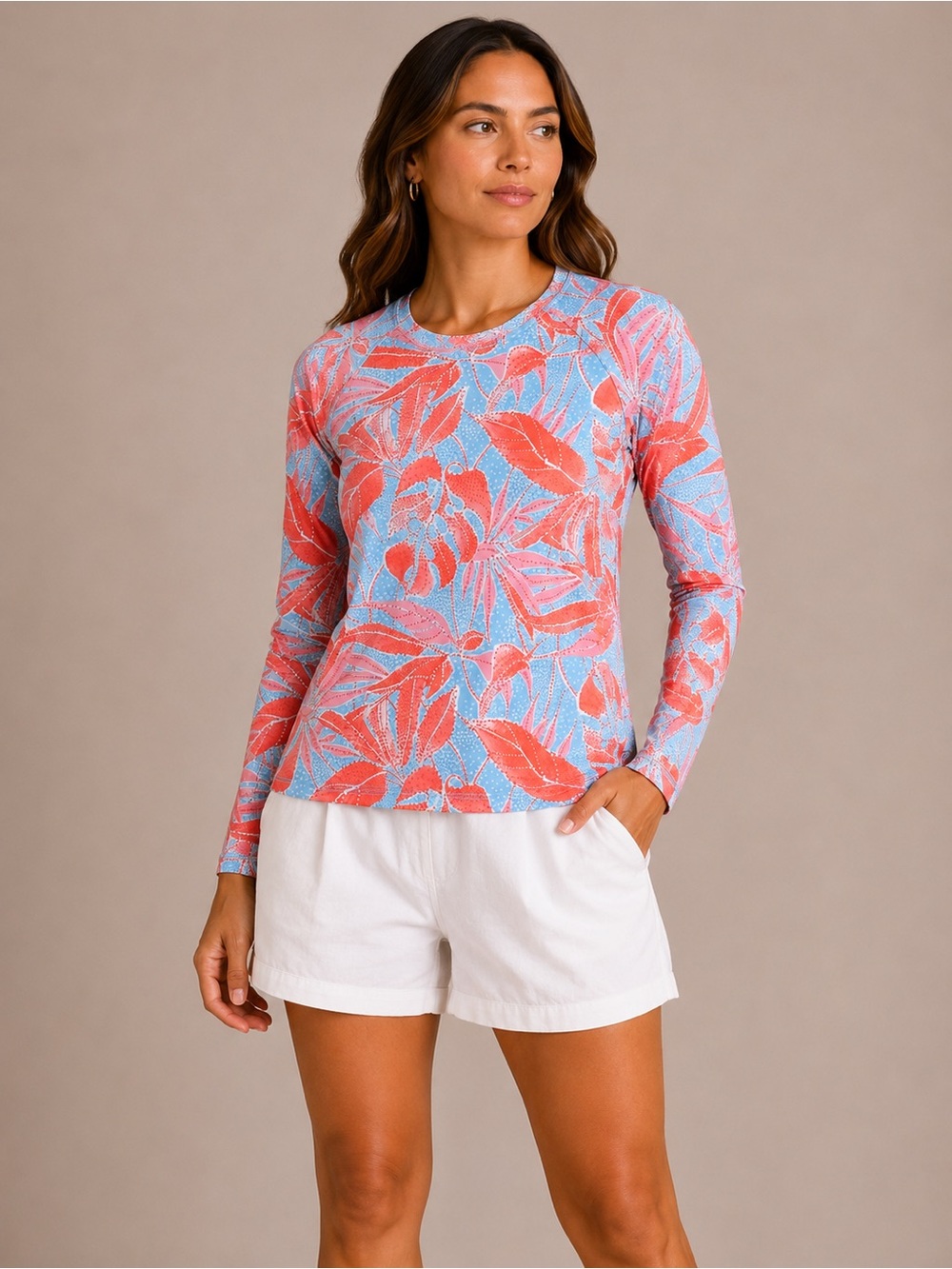 Columbia PFG Super Tidal Tee Floral Sun Shirt UPF 50 Omni Wick Pink Blue M